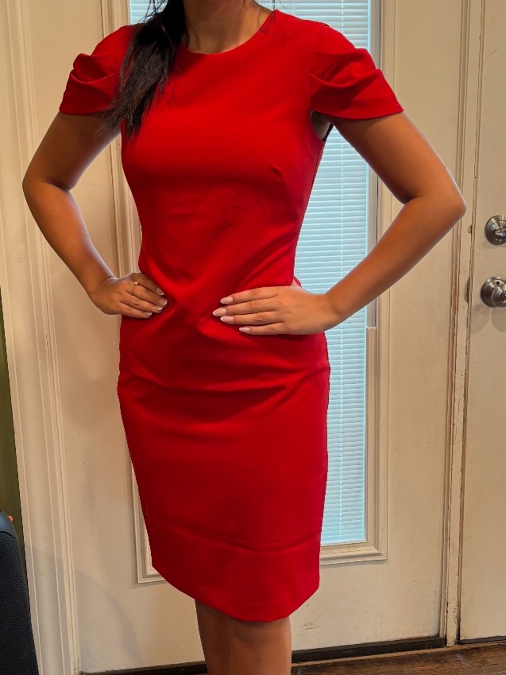 Vince Camuto Red Short-Sleeve Sheath Midi Dress